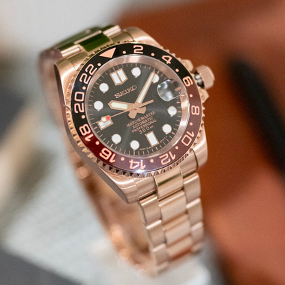 Seiko Mod GMT Root Beer Automatic Gold Watch