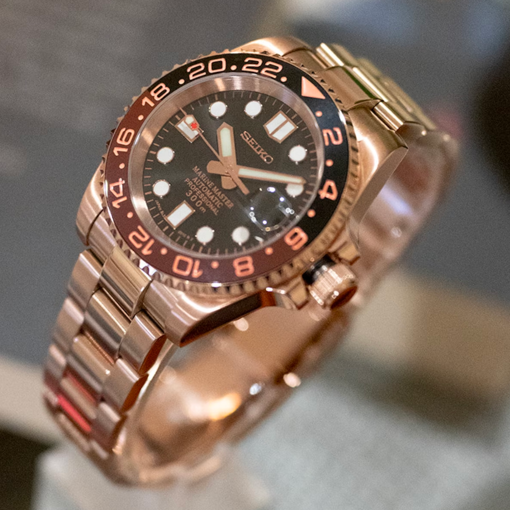 Seiko Mod GMT Root Beer Automatic Gold Watch