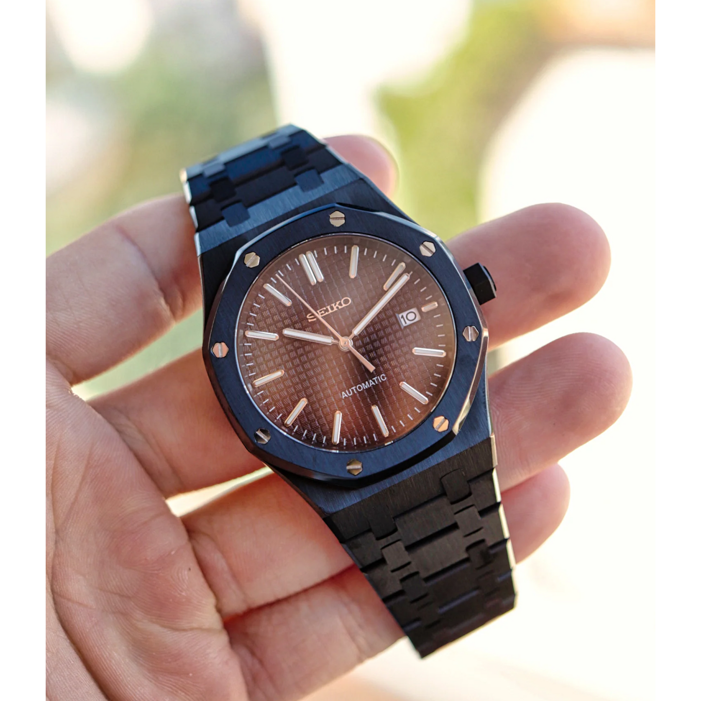 Seiko Mod Royal Oak Full Black Automatic Watch